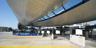The new futuristic bus station at Slough featuring Technal's curtain walling 
